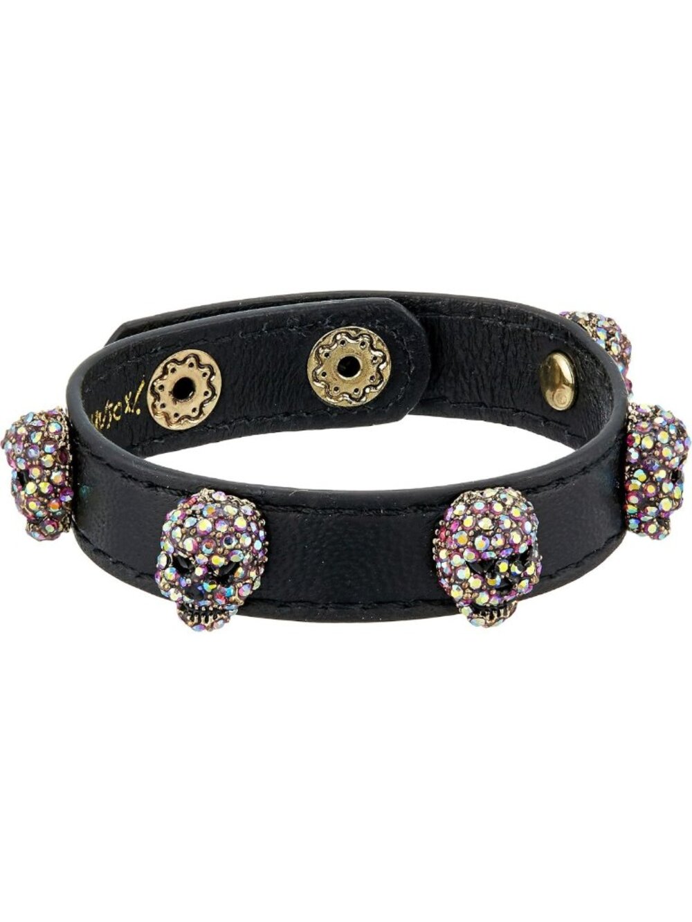 Chic Halloween Black Leather Wrap Bracelet with Colorful Skull Stones